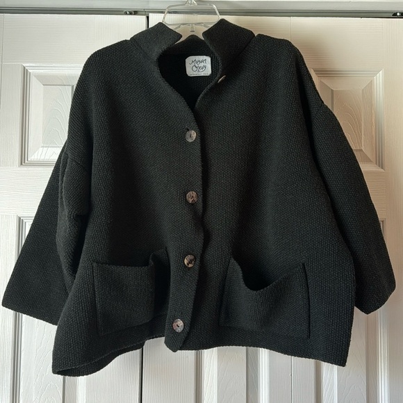 Vintage Margaret O'Leary Wool Blend Boxy Knit Oversized Cardigan in Black - Picture 2 of 13
